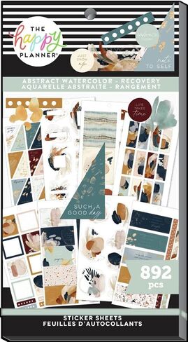 حزمة قيمة ملصق Happy Planner - Planner ومجلات اليومية - موضوع الاسترداد المائي - العافية - متعددة الألوان - رائعة للتخطيط والتحفيز - 30 ورقة مع 892 ملصقات إجمالية in Kuwait
