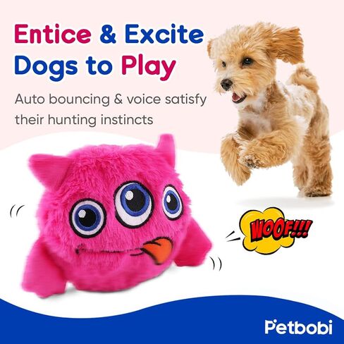Petbobi Interactive Dog Toys Monster Active Ball for Dogs with Batteries, Self Moving Balls and Plush Cover for Small & Medium Dogs to Chase, Dog Toy Squeaky Crazy Bouncer Ball, Pink Bobby in Saudi Arabia