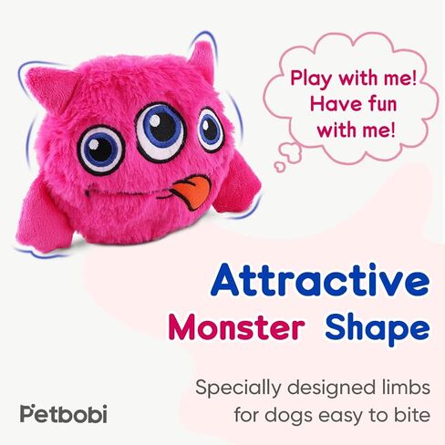 Petbobi Interactive Dog Toys Monster Active Ball for Dogs with Batteries, Self Moving Balls and Plush Cover for Small & Medium Dogs to Chase, Dog Toy Squeaky Crazy Bouncer Ball, Pink Bobby in Saudi Arabia