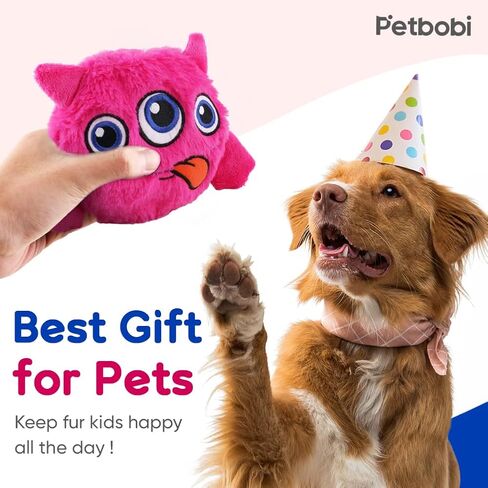 Petbobi Interactive Dog Toys Monster Active Ball for Dogs with Batteries, Self Moving Balls and Plush Cover for Small & Medium Dogs to Chase, Dog Toy Squeaky Crazy Bouncer Ball, Pink Bobby in Saudi Arabia