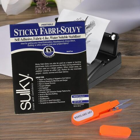 Fabri-Solvy Stabilizer, 1.6 Oz, Bundled with Embroidery Scissors - Water Soluble Stabilizer for Embroidery & Sewing, 20"X36", Dissolvable, Ideal for Delicate Fabrics (Pack of 3) in Saudi Arabia