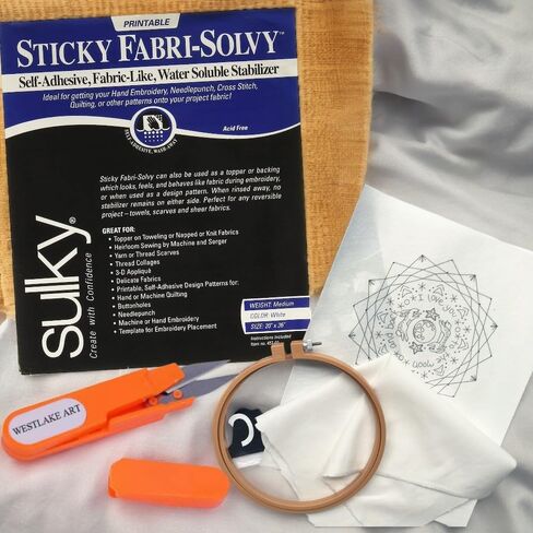Fabri-Solvy Stabilizer, 1.6 Oz, Bundled with Embroidery Scissors - Water Soluble Stabilizer for Embroidery & Sewing, 20"X36", Dissolvable, Ideal for Delicate Fabrics (Pack of 3) in Saudi Arabia