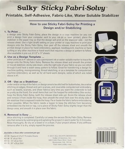 Fabri-Solvy Stabilizer, 1.6 Oz, Bundled with Embroidery Scissors - Water Soluble Stabilizer for Embroidery & Sewing, 20"X36", Dissolvable, Ideal for Delicate Fabrics (Pack of 3) in Saudi Arabia