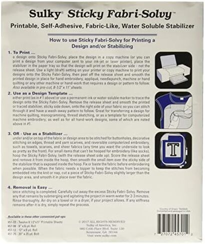 Fabri-Solvy Stabilizer, 1.6 Oz, Bundled with Embroidery Scissors - Water Soluble Stabilizer for Embroidery & Sewing, 20"X36", Dissolvable, Ideal for Delicate Fabrics (Pack of 3) in Saudi Arabia