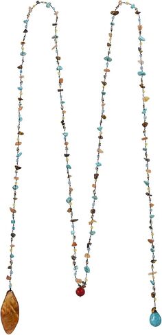 AeraVida Trendy Wrap Around Layers of Simulated Turquoise, Seashell, and Mixed Stones on Cotton Rope Lariat Style Beaded Long Necklace in Saudi Arabia