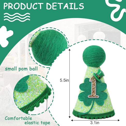 St Patrick's Day 1st Birthday Hat - Boys Girls First Birthday Party Decorations,Green Shamrock Birthday Crown Outfit in Kuwait