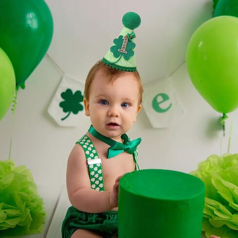 St Patrick's Day 1st Birthday Hat - Boys Girls First Birthday Party Decorations,Green Shamrock Birthday Crown Outfit in Kuwait