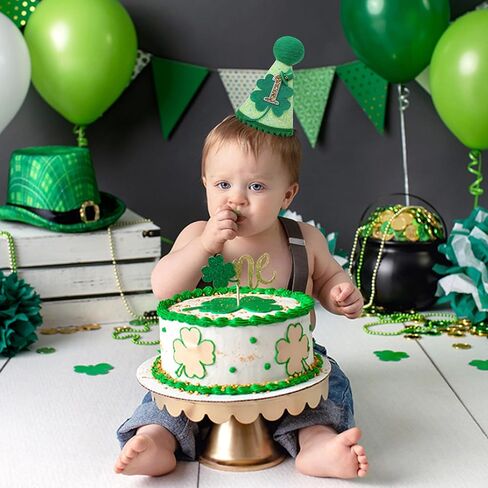 St Patrick's Day 1st Birthday Hat - Boys Girls First Birthday Party Decorations,Green Shamrock Birthday Crown Outfit in Kuwait