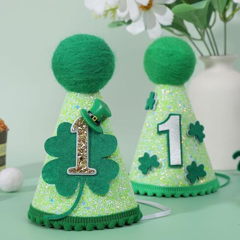St Patrick's Day 1st Birthday Hat - Boys Girls First Birthday Party Decorations,Green Shamrock Birthday Crown Outfit in Kuwait