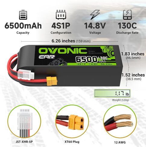 OVONIC 4S LiPo Battery 6500mAh 14.8V 130C RC Battery with XT60 to TRA Connector in Saudi Arabia