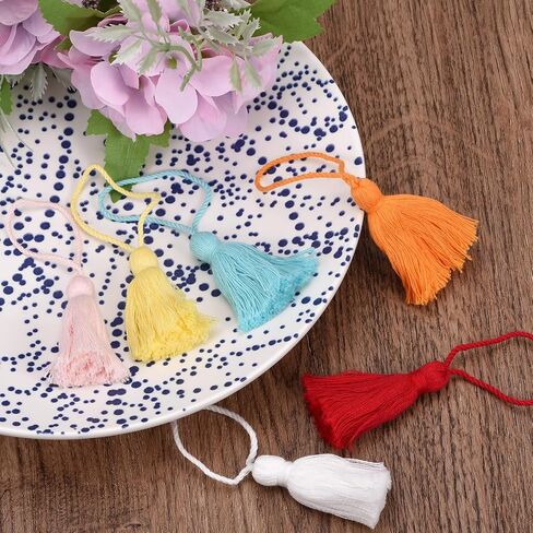 uxcell 20Pcs Chunky Bookmark Tassels 4.3 Inch Hanging Loop Small Tassels Soft Mini Tassels for DIY Craft, Jewelry Making, Graduation Handmade, Light Orange in Saudi Arabia