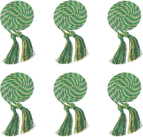 2Pcs/ 6Pcs Graduation Multi Color Braided Honor Cords with Tassel for High School Bachelor Master Doctor 68" Long (6, Emerald Green Gold) in Kuwait