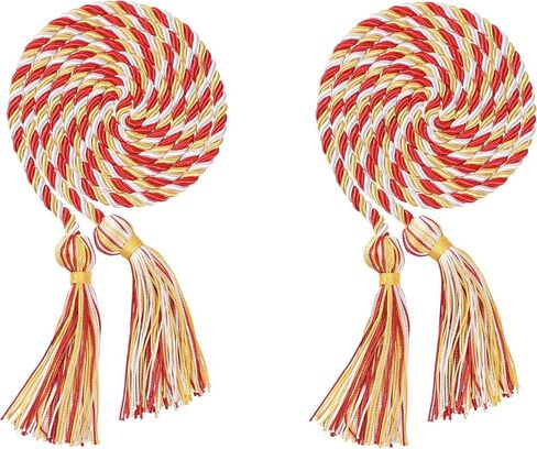 2Pcs/ 6Pcs Graduation Multi Color Braided Honor Cords with Tassel for High School Bachelor Master Doctor 68" Long (6, Emerald Green Gold) in Kuwait
