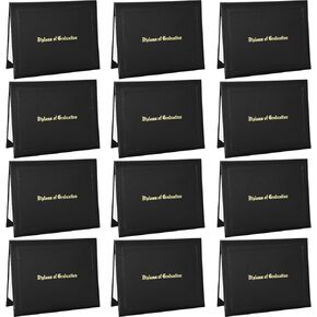 12 Pack Diploma Holder 8.5 x 11 Inch Diploma Cover Embossed Diploma of Graduation Certificate Holders Black Padded Diploma Holder Bulk for High School University Grad
