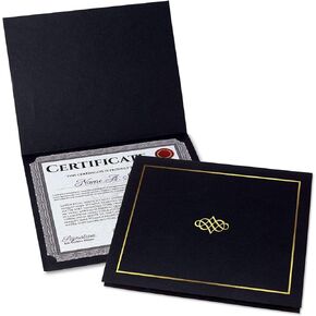 Ornate Black & Gold Certificate Folders - Pack of 25, Linen Cover 80 lb. Stock, Folded, Die-Cut Corners, for Office, Business Awards, Graduation, School Diploma Holder, 9-1/2" x 12"