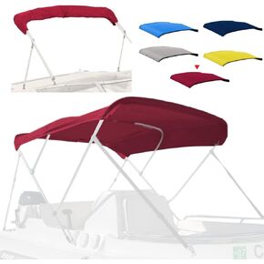 3 Bow Fade and Crack Resistant Bimini Top Replacement Cover，600D Marine Grade Polyester Waterproof Sun Shade Boat Canopy，Easy Install Zipper Sleeves Boat Awning,Burgundy 6'L 79"-84" W