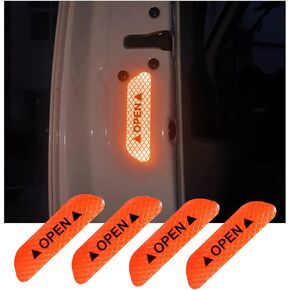 Augeny 4PCS Car Door Open Reflective Stickers, Night Visibility Anti-Collision Auto Safety Warning Protective Strip, Universal Vehicle Decor Accessories for Cars, Trucks, SUVs, Vans (Blue)