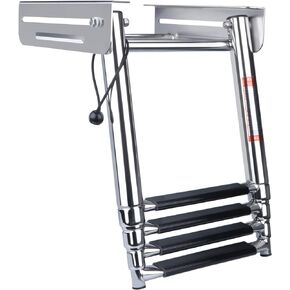 4 Step Boat Ladder,Stainless Steel Under Platform Sliding Dive Ladder for Pontoon Boat,Marine Boat Boarding Telescoping Ladder 900 Bound Capacity
