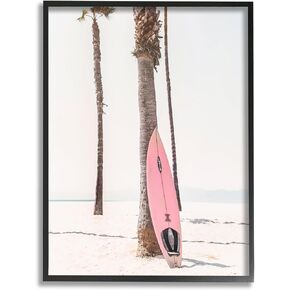 Stupell Industries Pink Surfboard on Coast Black Framed Giclee Art Design by Sisi and Seb