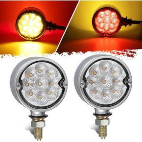 Partsam 2Pcs Amber Red 18 LED Double Face Turn Signal Light Marker Lights,Pedestal Lights for Trucks Compatible with Freightliner Kenworth Peterbilt, Aluminum Alloy Housing, Clear Lens, Single Stud