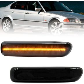 NJSBYL Clear Lens Side Marker Lamps for BWM E46 1999-2001 3 Series Sedan E46 and 1999-2003 3 Series Coupe E46 Amber LED Front Sidemarker Dynamic Sequential Blink Turn Signal Light Kits