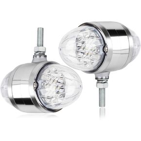 2PCS 17 LED Double Face Dual Revolution Amber Red Turn Signal and Marker to Blue Auxiliary Watermelon Lights, Clear Lens with Reflector, 3.5" LED Turn Signal Fender Lights, Chrome Pedestal Lights