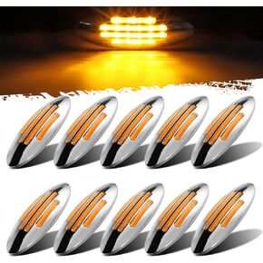 Partsam 10Pcs 6-3/5 Inch Flatline Oval Amber 18LED Side Marker Clearance Light, Truck Front Fender Panel Lights Replacement for Peterbilt Kenworth Freightliner, 12V