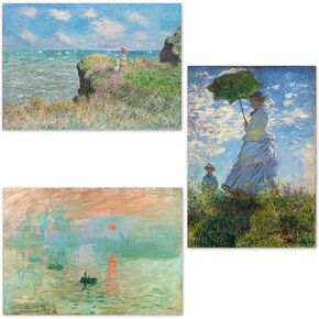 ملصق كلود مونيه "Impression Sunrise ＆ The Cliff Walk at Pourville ＆ Woman with a Parasol Madame Monet" 16.53 بوصة × 23.38 بوصة (A2) ＜ طباعة ورق فني جميل ＞ طباعة على ورقة سميكة من اللوحات الورقية الجدارية