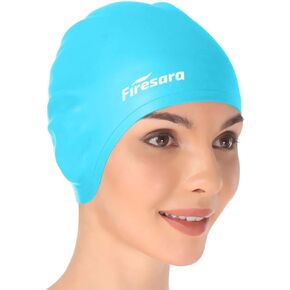 Firesara Swim Cap, Original Updated Swimming Cap 3D Ergonomic Design Comfortable Durable Ear Protection for Women Kids Men Adults Boys Girls for Long or Short Hair with Nose Clip and Ear Plugs