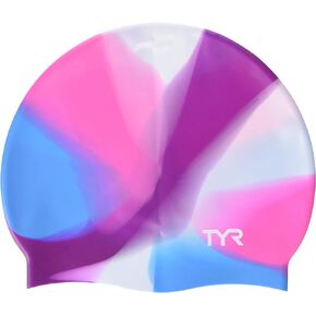 TYR Tie Dye Silicone Swim Cap Youth, Pink Purple Blue, NA