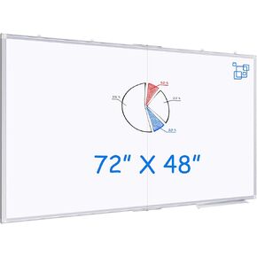 Large Whiteboard for Wall, maxtek 72 x 48 inches Magnetic Dry Erase Board, 6' x 4' Wall-Mounted White Board Message Memo Marker Board Foldable with Marker Tray for Office Home and School