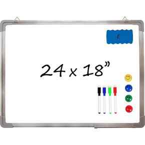 Whiteboard Set - Dry Erase Board 18 x 24 in with 1 Magnetic Dry Eraser, 4 Drywipe Markers and 4 Magnets - Small White Hanging Message Scoreboard for Home Office School (18x24 in)