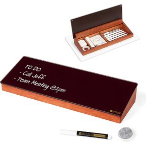Glass Desktop Whiteboard with Wood Organizer for Small Office Accessories, Aesthetic Desk Dry Erase White Board with Drawer for Home Office Cubicle, Marker & Eraser Included, Yeoux