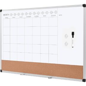 Amazon Basics Monthly Calendar Whiteboard Dry Erase and Cork Board, Silver Aluminium Frame, 24 x 36 Inches, White