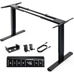 HUANUO 265 lbs Dual Motor Electric Standing Desk Frame, Thick T-Shaped Desk Legs Made of Automotive-Grade Steel, for Max 90″ x 31.5″ Desktop, Height Adjustable Desk Frame for Home Office, Frame Only
