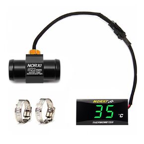Motorcycle Water Temperature Meter Universal Digital Water Thermometer Water Temp Gauge for Racing Scooter LED Display DC 12V with Temperature Sensor Adapter(22mm, Green)