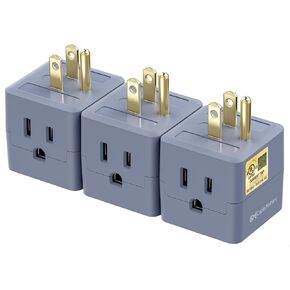 [UL Listed] Cable Matters 3-Pack 3 Outlet Wall Adapter (3 Outlet Power Cube Tap, Outlet Splitter, Multi Plug Outlet, 3 Way Plug Adapter, Outlet Extender) in Black