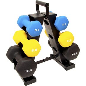 Signature Fitness Colored Rubber Coated Hex Dumbbell Weight Set and Storage Rack, Multiple Packages