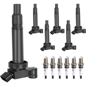 Ignition Coil Pack & Spark Plugs Compatible with V6 3.0L 3.3L 1999-2008 Lexus RX300 RX330 ES300 RX400h Toyota Camry Highlander Sienna Solara Avalon 2000 2001 2002 2003 2004 2005 2006, UF267, Set of 6