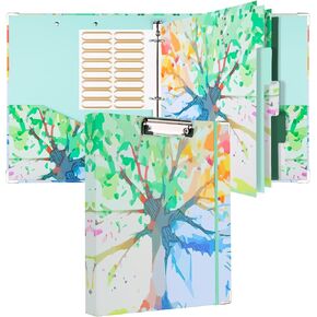 3 Ring Binder 1 Inches Ring,Cute Binder Clipboard with 5 Tab Dividers for Letter Size (11" x 8.5")，File Folder Labels and Clipboard Binders with 2 Pockets, Binder Organizer for School Office Supplies