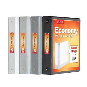 Cardinal 3 Ring Binders, 1.5 Inch, Round Rings, Holds 350 Sheets, ClearVue Presentation View, Non-Stick, Assorted Black, White, Gray, 4 Pack (79559)
