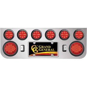 GG Grand General 97858 Stainless Steel Rear Panel with 2-4 inches and 6 2-1/2 inches LED Light and Chrome Plastic Rim with Visor