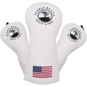 OGECLF White Leather with Embroidery Golf Club Driver Fairway Wood Hybrid Head Covers 1 3 5 UT Covers