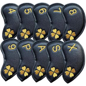10pcs Golf Iron Covers 4 Leaf Clover Golf Iron Head Covers Synthetic Leather Golf Iron Covers Set Iron Headcovers Golf Club Head Covers for Iron Wedges fits for All Brand