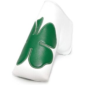 Lucky Clover Golf Wood Club Headcover Club Head Cover Protective - 4 Selections - Golf Driver Headcover/ Fairway Woods Cover/ Hybrid Rescue Headcover Exchangeable, White Synthetic Leather fits for All Brand Men Golfer