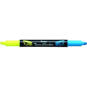 Pentel Twin Checker Dual-tip Highlighter, Chisel Tip, Assorted Colors, Pack of 4 (SLW8BP4M)