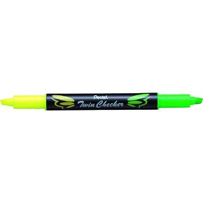 Pentel Twin Checker Dual-tip Highlighter, Chisel Tip, Assorted Colors, Pack of 4 (SLW8BP4M)