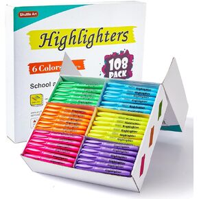 Shuttle Art 144 Pack Highlighters, Highlighters Assorted Colors Set, 8 Bright Colors Chisel Tip Highlighter Markers Bulk for Kid and Adult Coloring, Highlighting as School Supplies