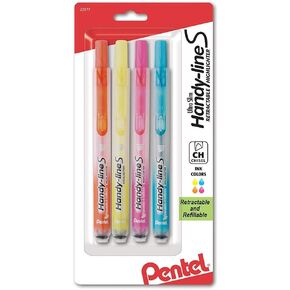 Pentel Handy-line S Retractable Highlighter, Chisel Tip, Assorted Ink Colors, 4/ Pack (SXS15BP4M)
