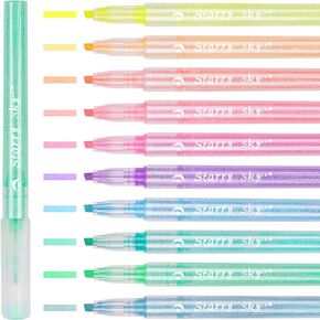 NiArt 10-Pack Glitter Marker Highlighter Pens, Chisel Fine Tip Assorted Fluorescent Color for Art Journal Coloring Hand Lettering Sketching Anime Illustrating Drawing for Kids & Adults